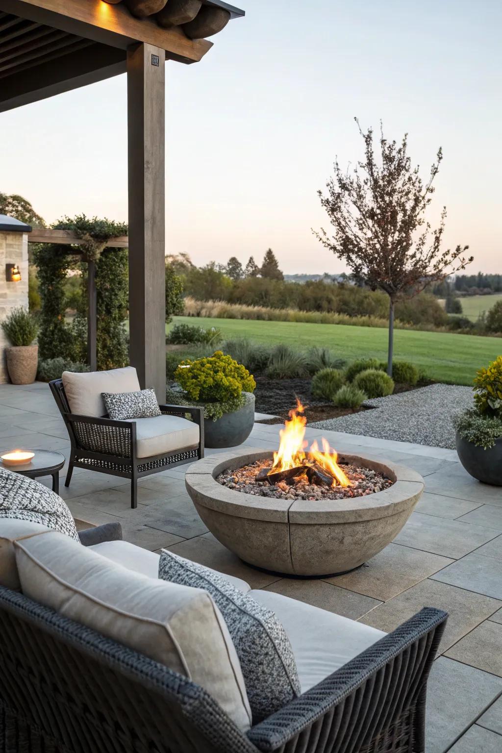 Create a cozy nook with a fire pit as the centerpiece.