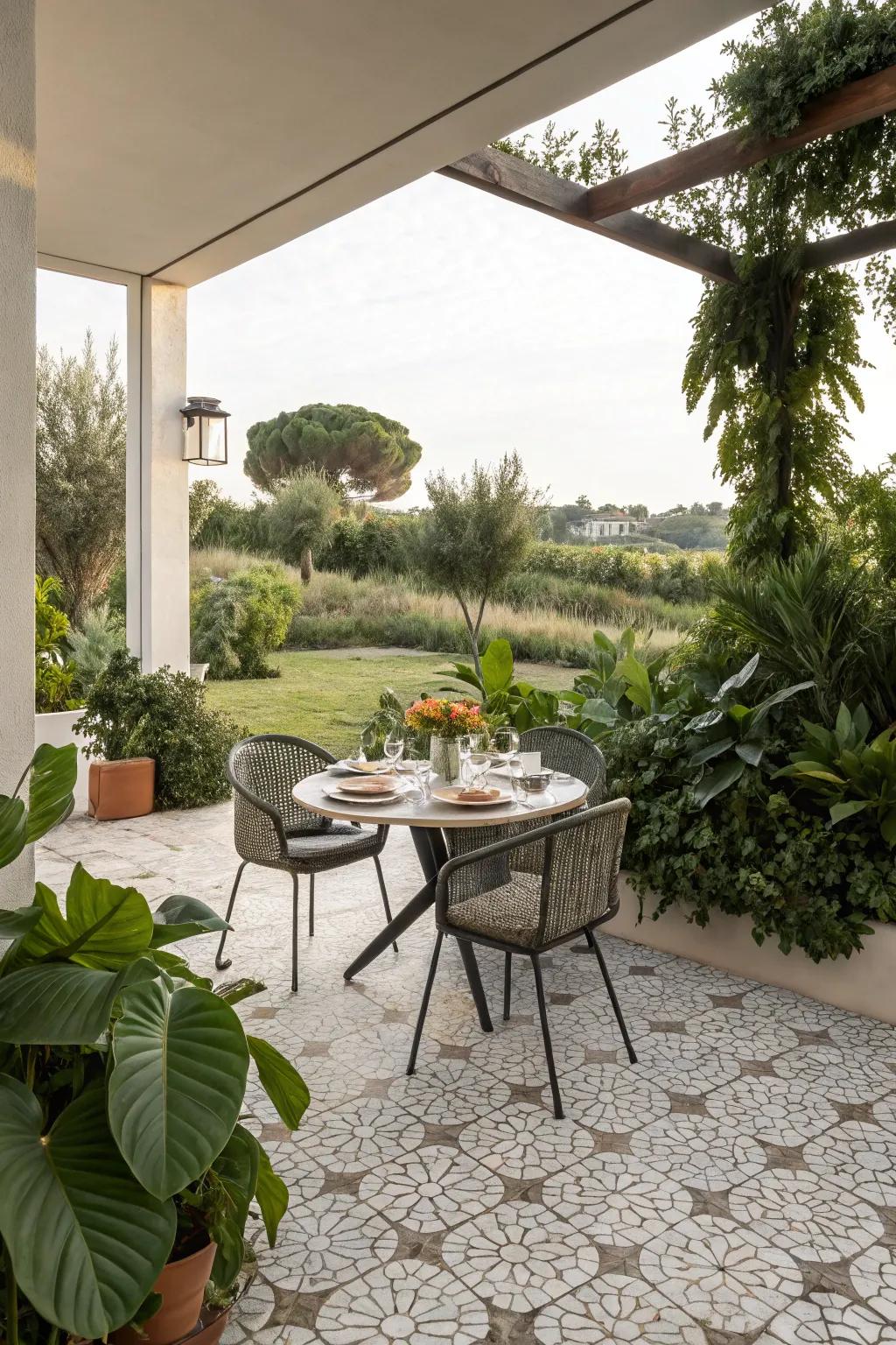 Terrazzo-look tiles bring classic elegance to outdoor spaces.