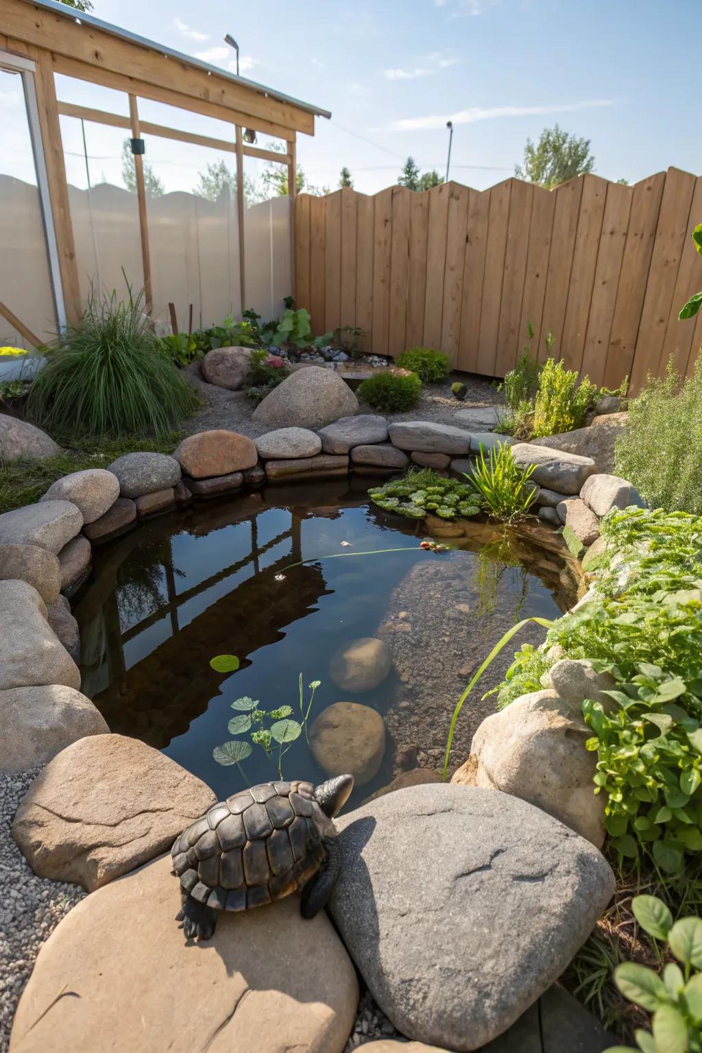Serenity in simplicity: a mini pond paradise for your tortoise.