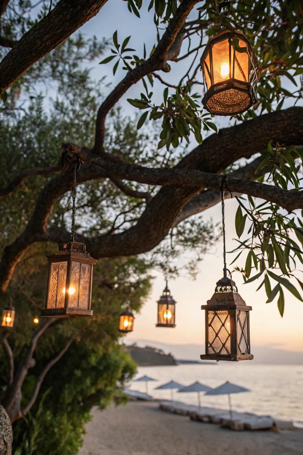 Hanging lanterns add charm to your outdoor space.