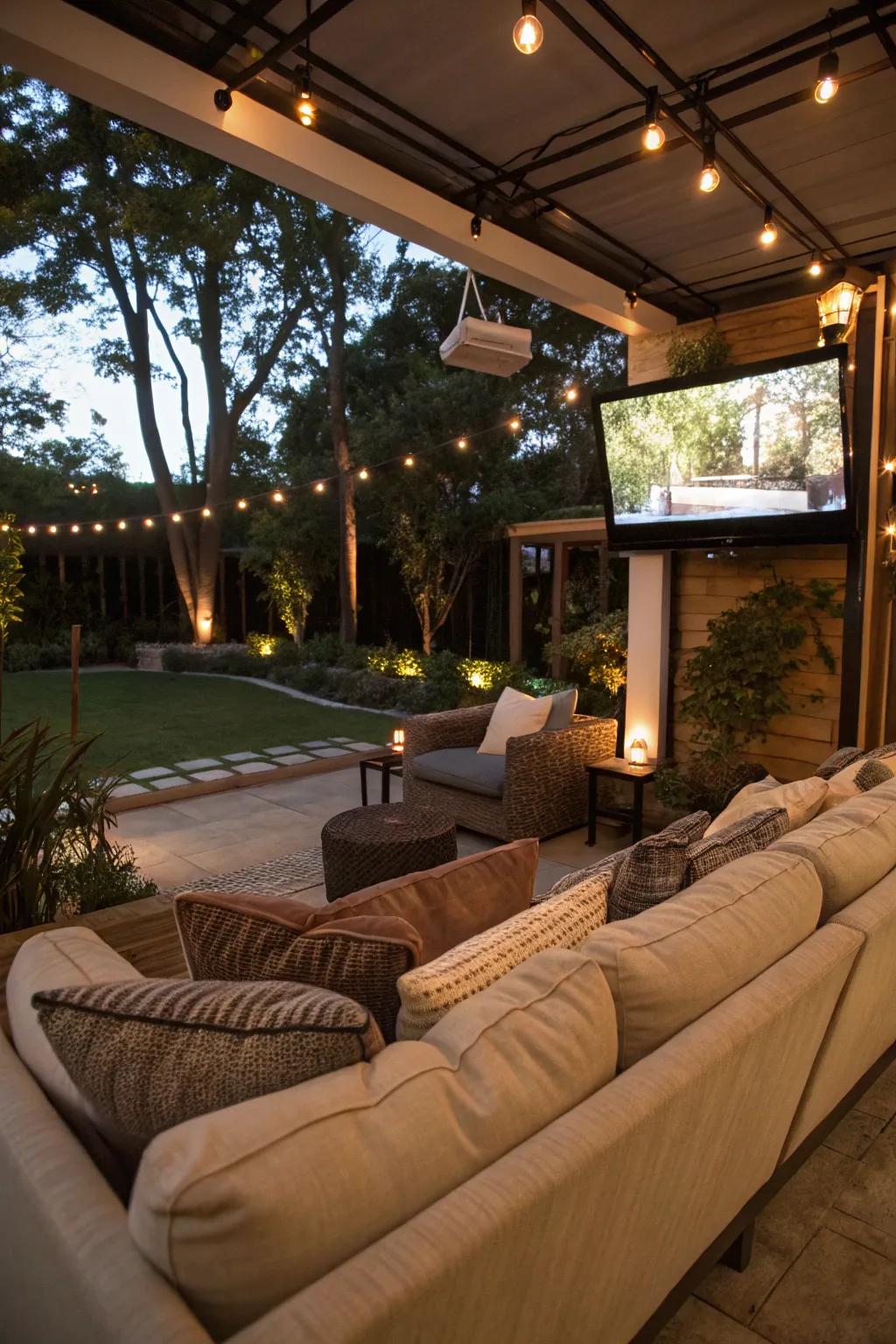 A cozy seating area enhances your outdoor viewing experience.