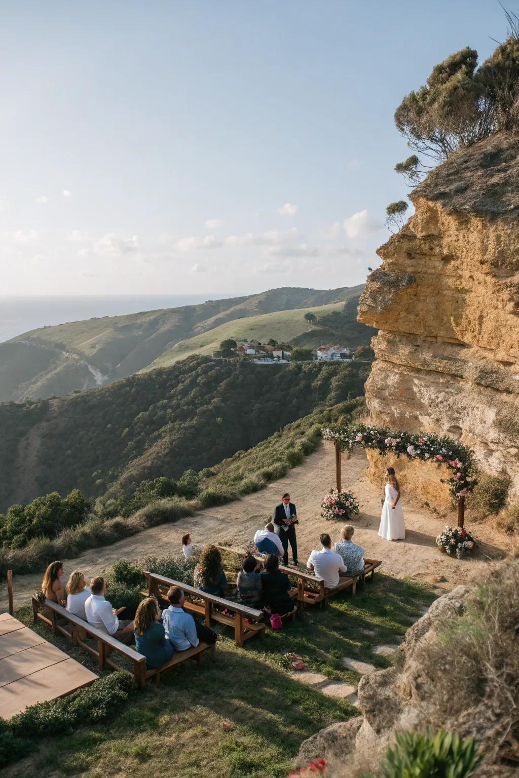 Asymmetrical seating for a unique, picturesque ceremony.