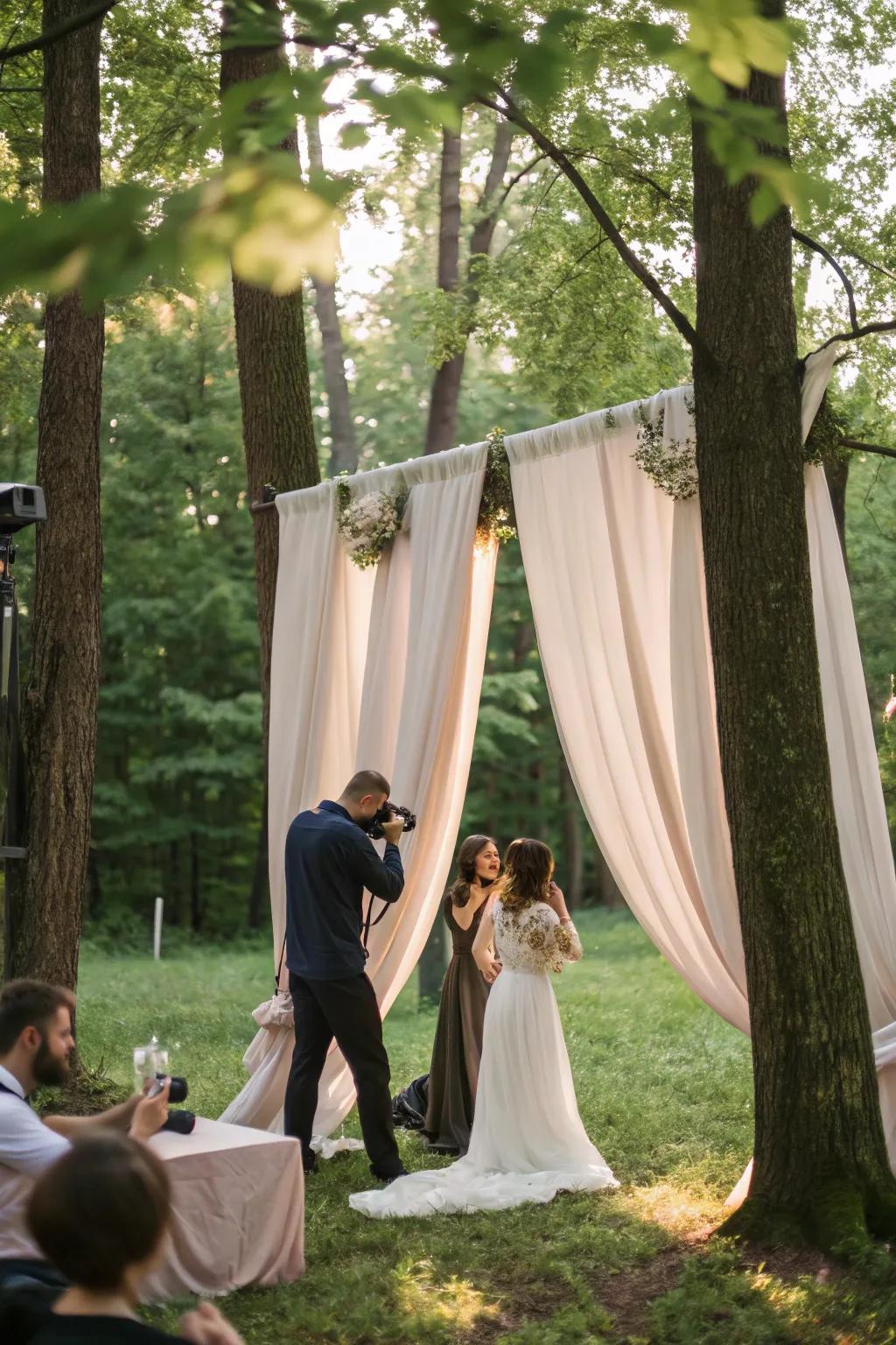 Soft drapery adds elegance and romance to your wedding photo booth.