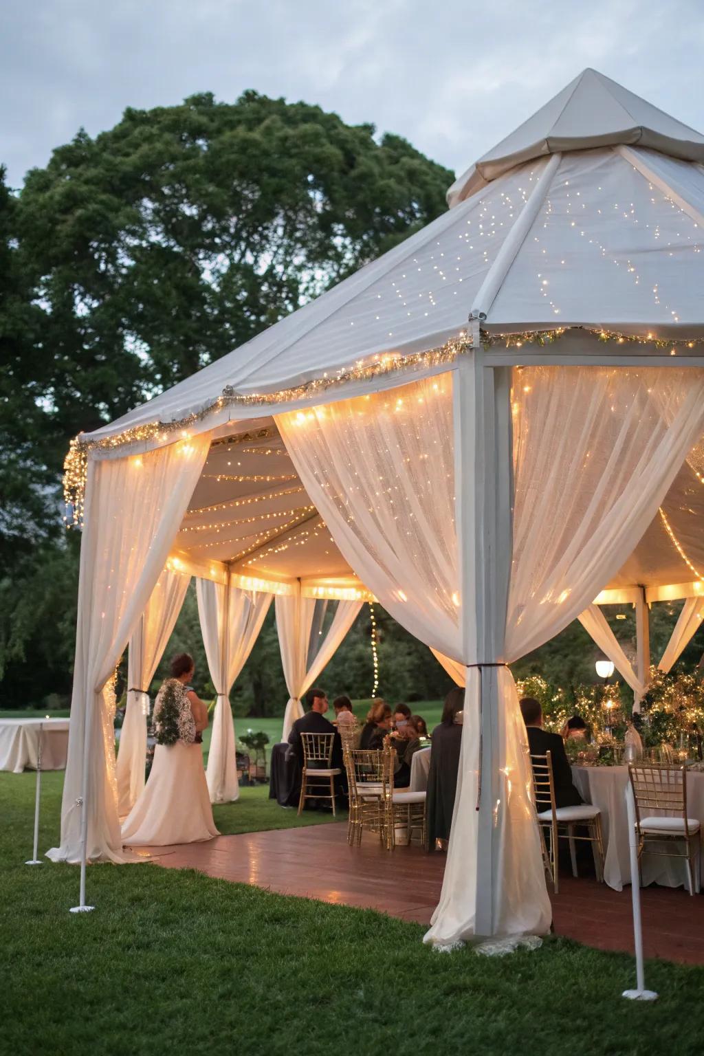 A classic tented setup combining elegance and comfort.