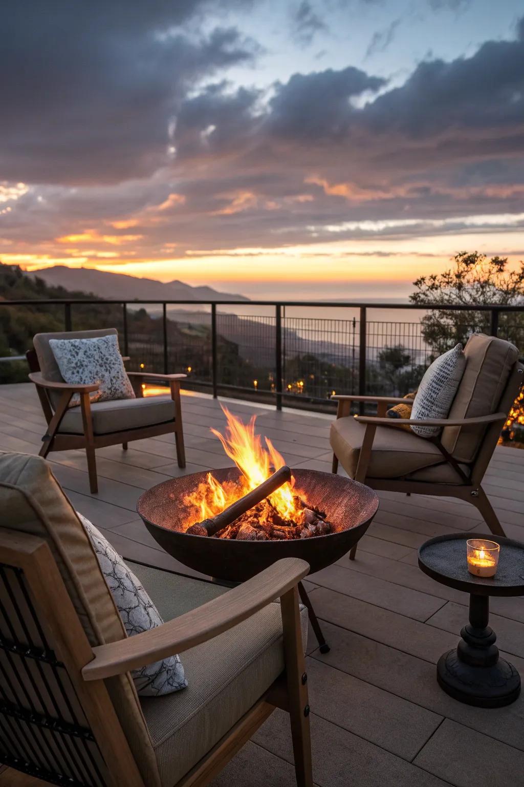 A portable fire bowl offers warmth wherever you need it.