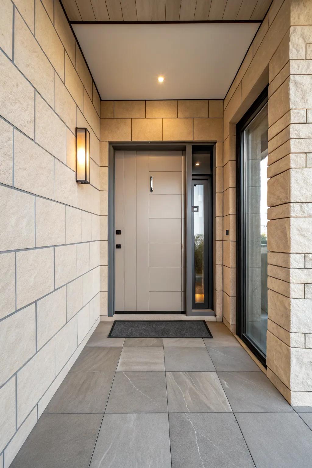 A sleek and modern entry with minimalist tiles