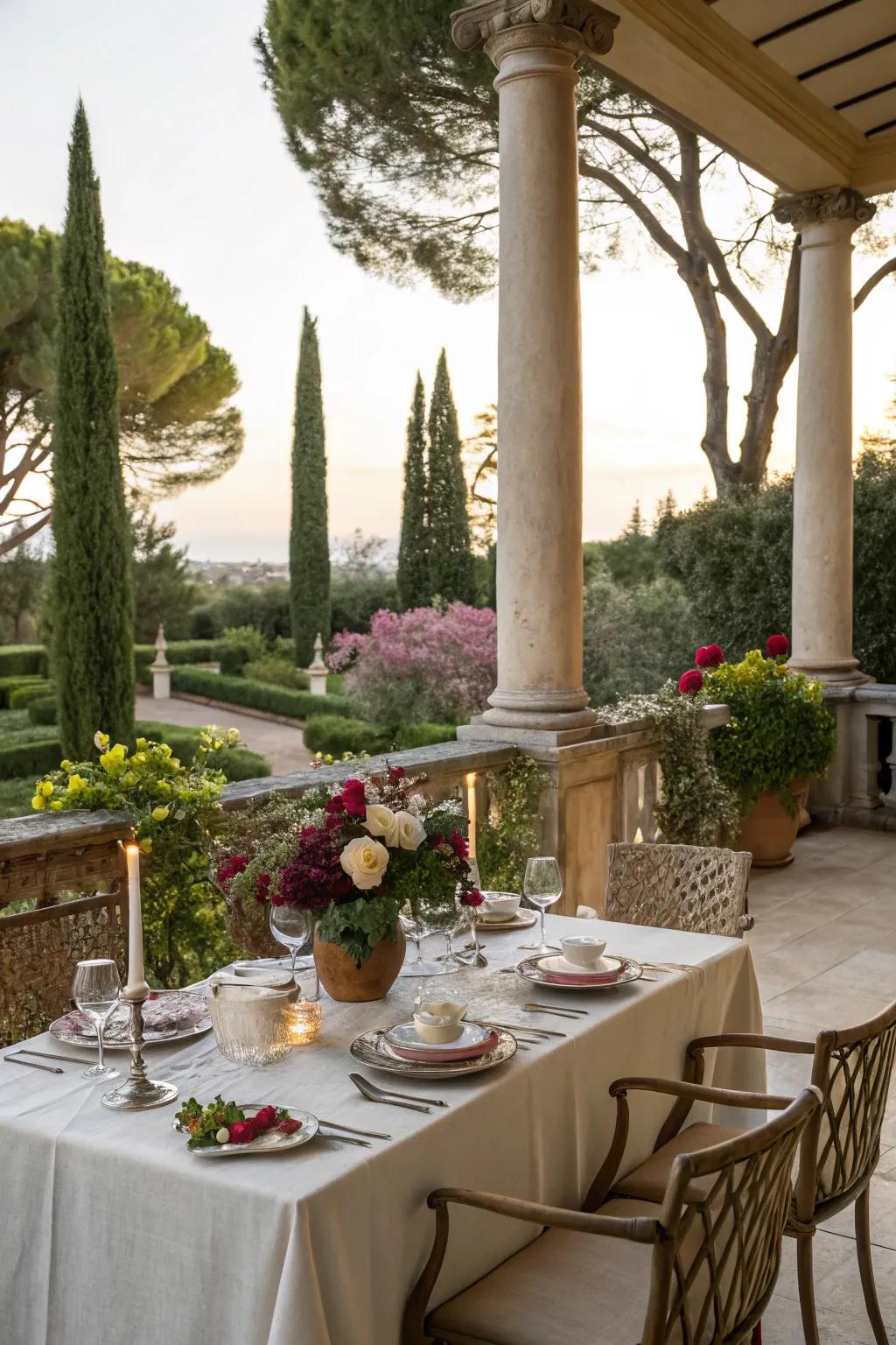 Enjoy meals outdoors with a beautifully set dining space.