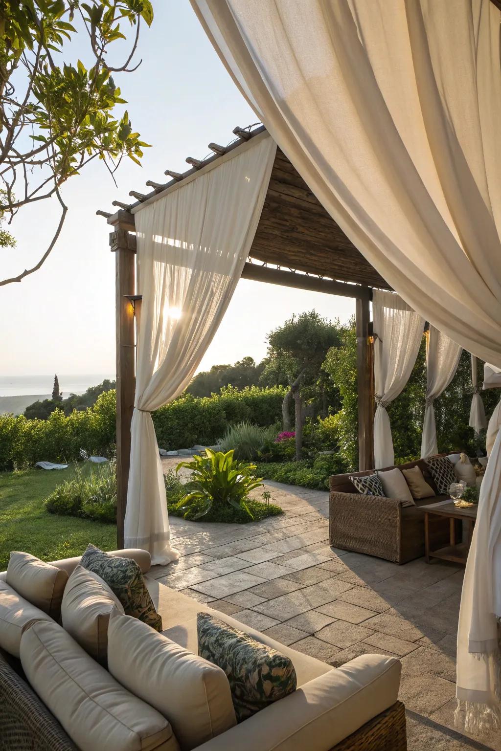 Fabric shades add luxury and softness to your patio.
