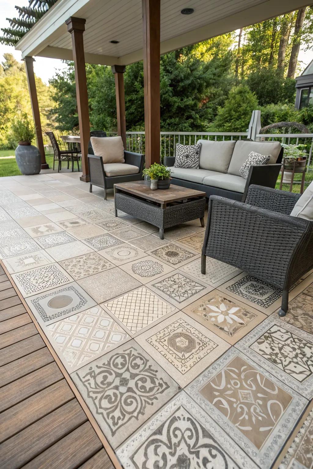 Textured tiles add visual interest and personality to your deck.