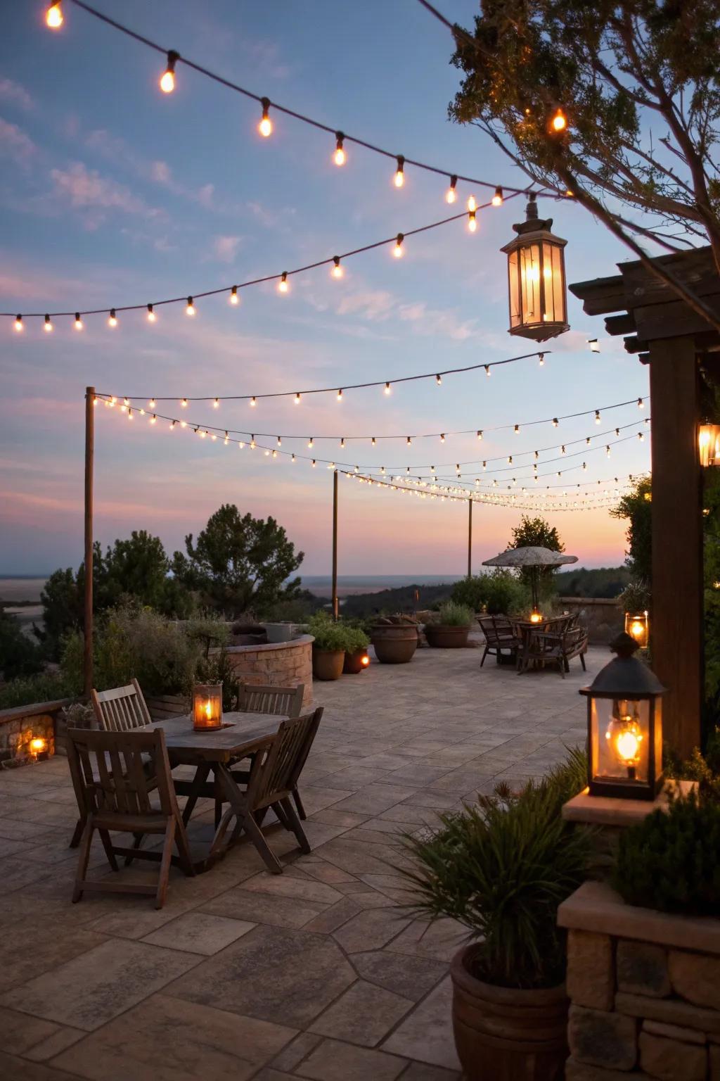 Set the mood with decorative string lights and lanterns.