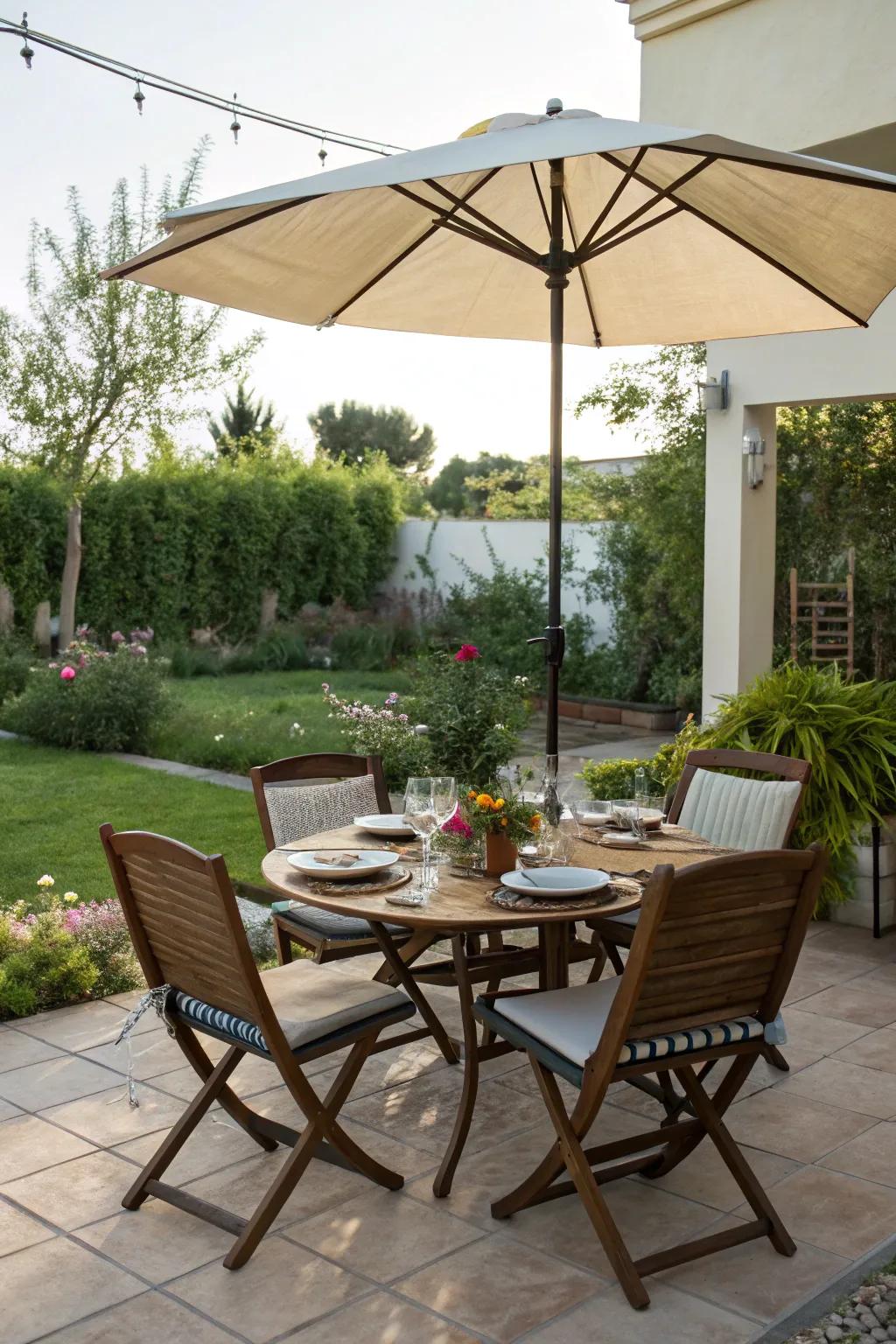 A cozy dining area perfect for outdoor meals.