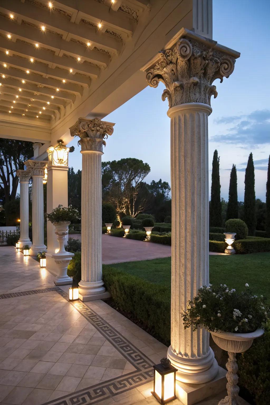 Decorative caps bring elegance to patio pillars.