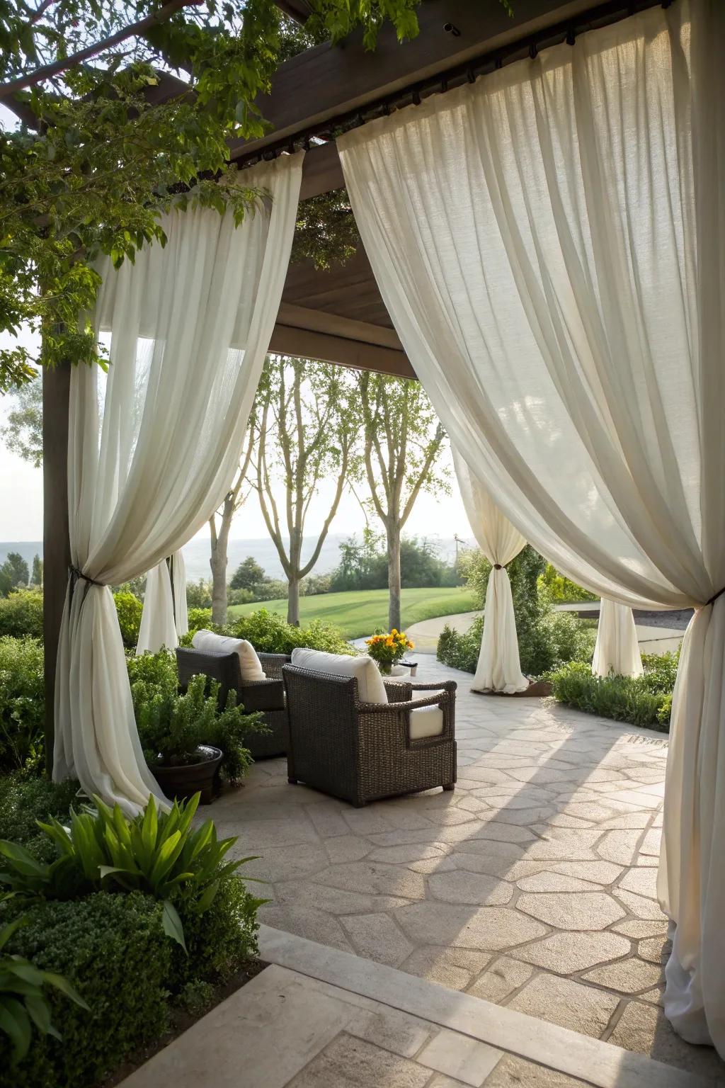 Curtains add a touch of elegance while providing shade.