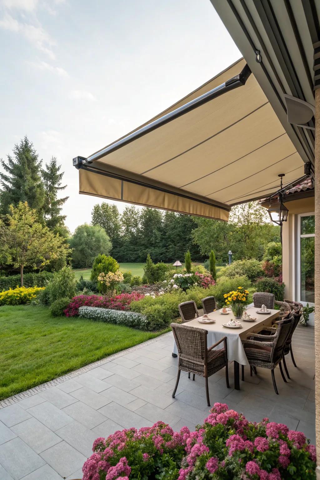 Retractable awnings offer versatile shade options for dynamic outdoor living.
