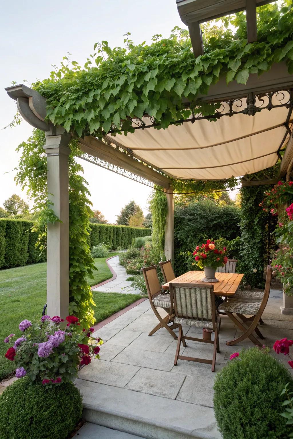 Blend sun and shade with a pergola-tent fusion.