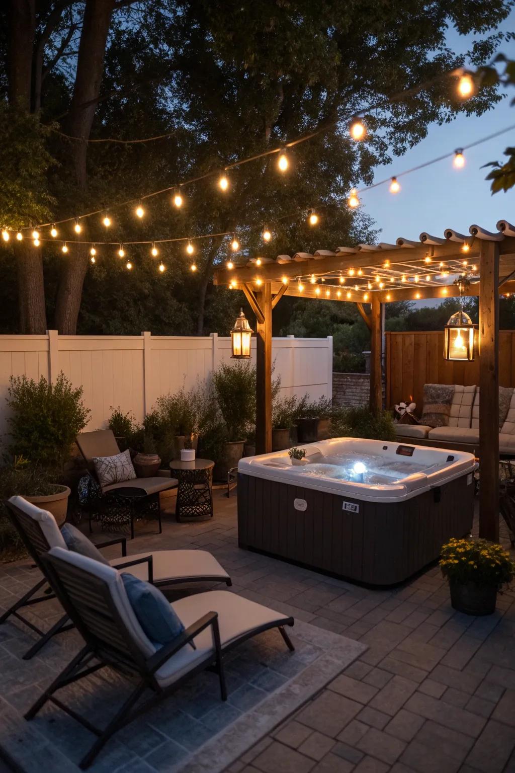 Ambient lighting sets the perfect mood for nighttime relaxation.