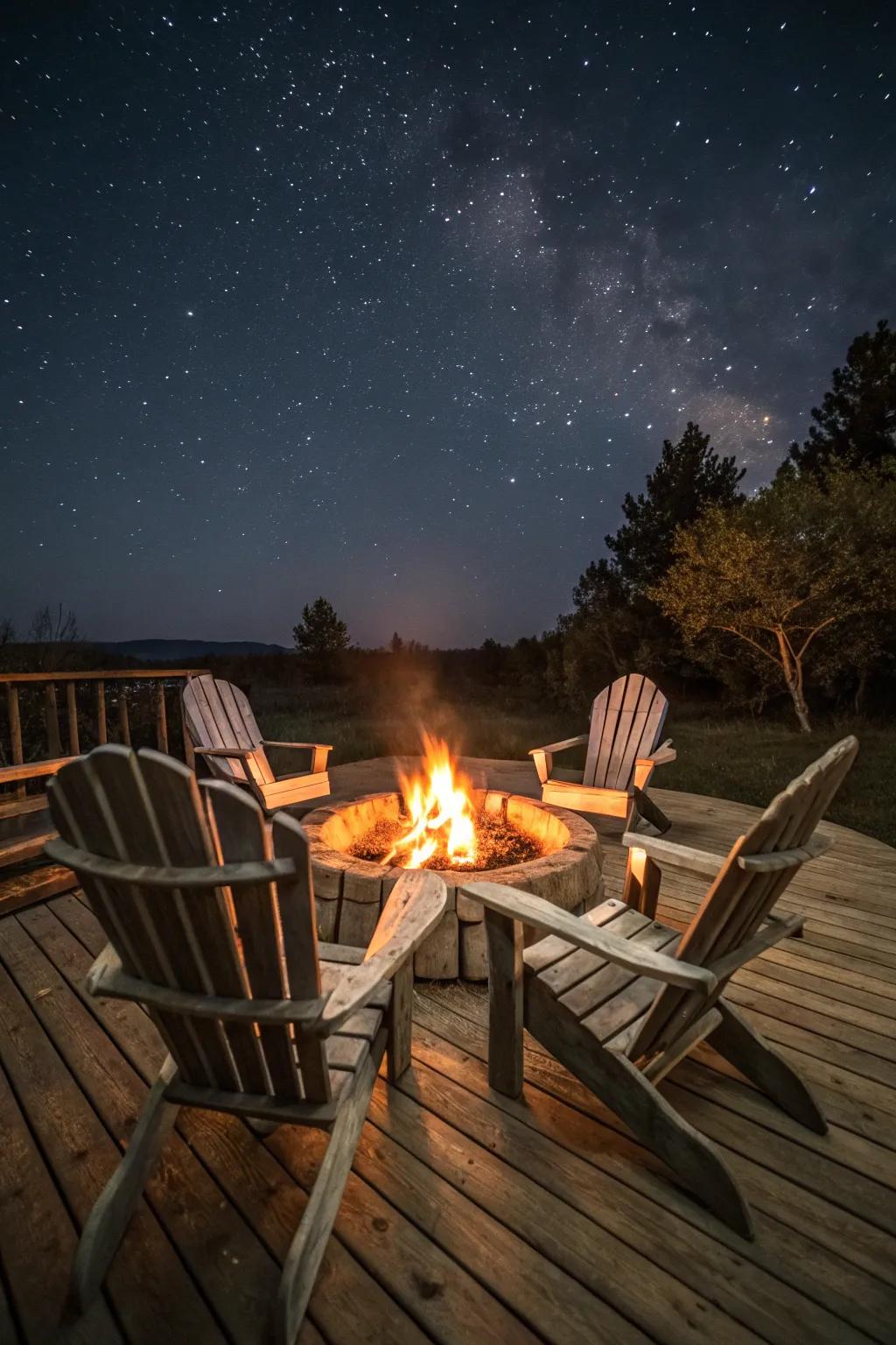 Adirondack chairs offer timeless comfort around your fire pit.