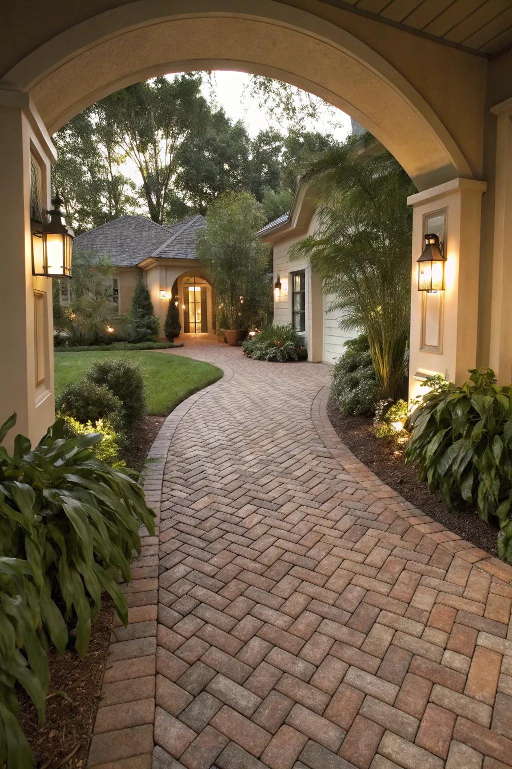 Brick pavers bring classic charm to this driveway.
