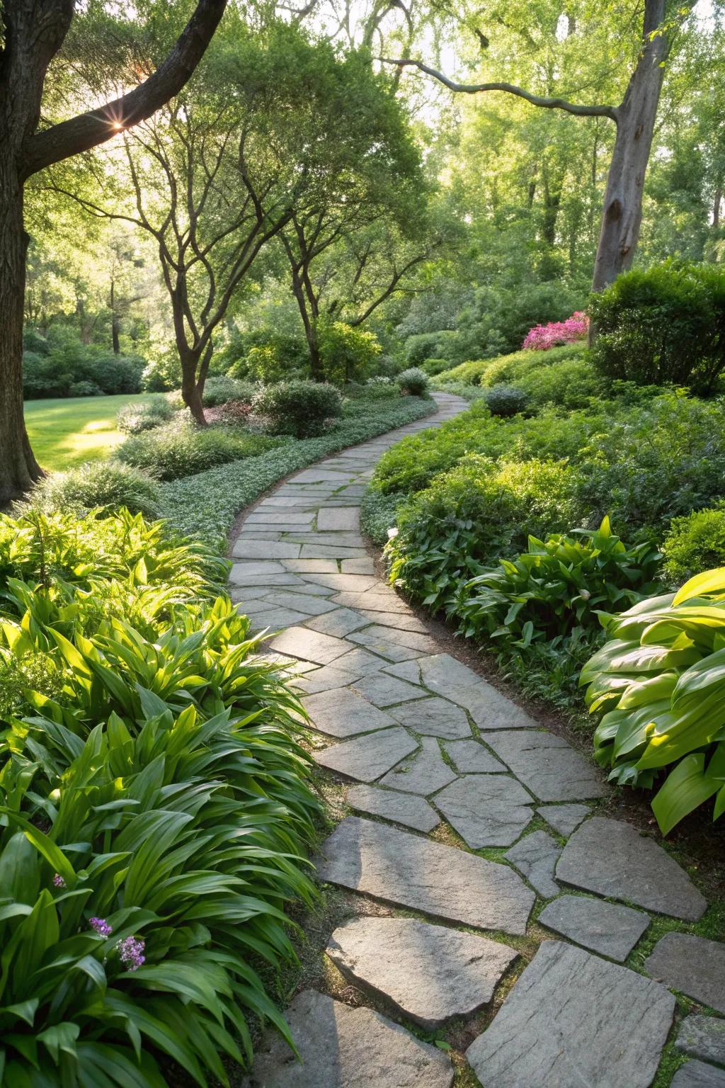 Flagstone pathways provide a natural, elegant touch.