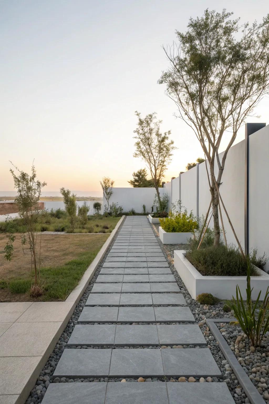 Modern gray paving stones creating a serene and minimalist path.