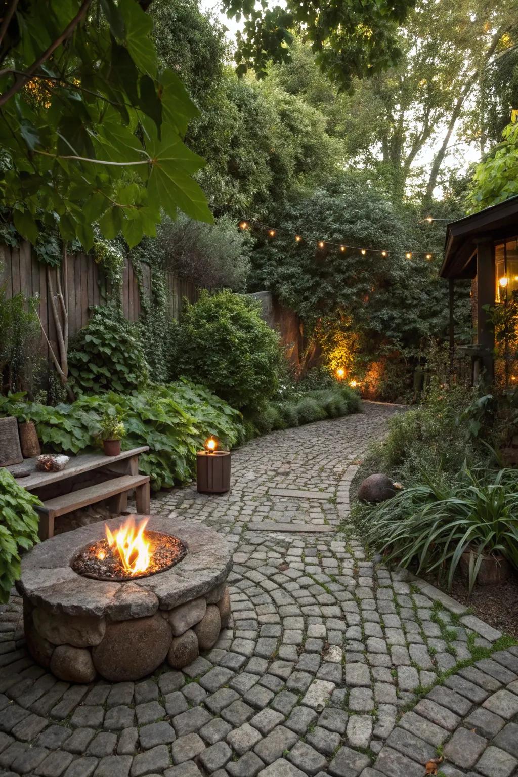 Cobblestones offer rustic charm for cozy gatherings.