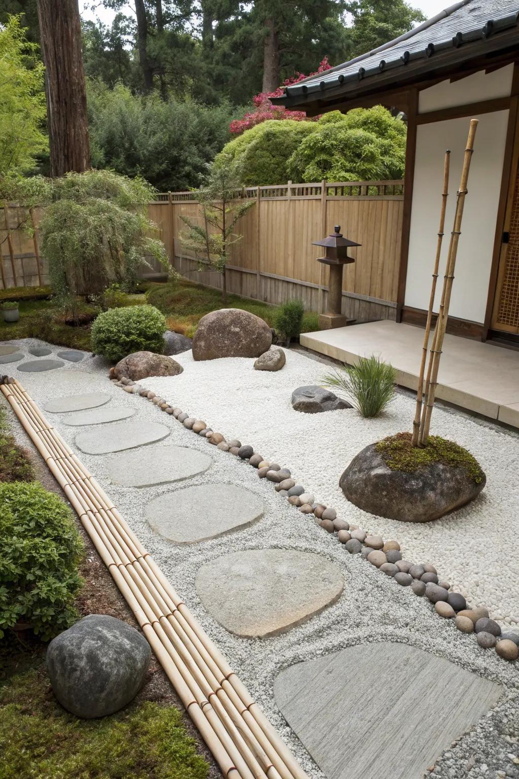 A zen garden patio offers tranquility and simplicity.