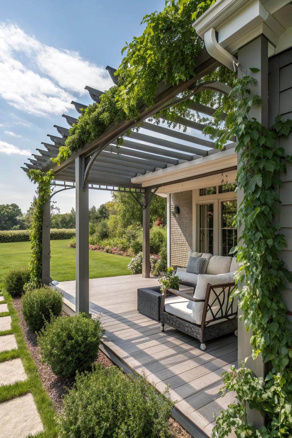 A seamless integration of porch and pergola.
