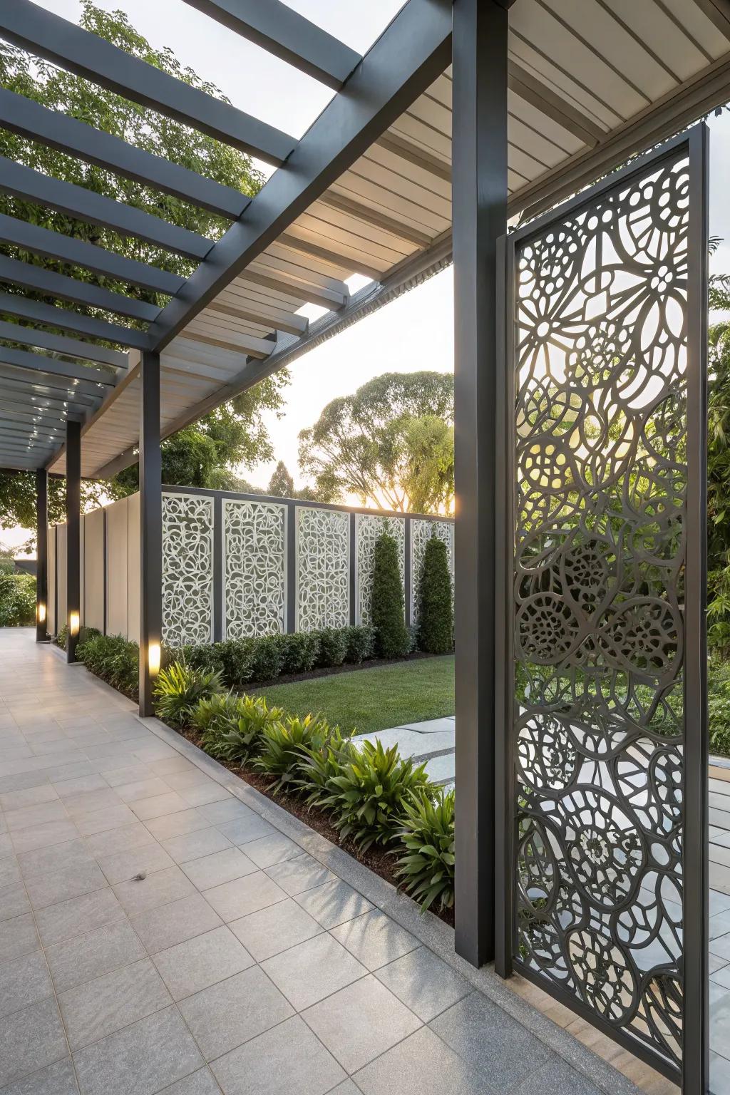 Metal panels give a modern edge to your privacy wall.