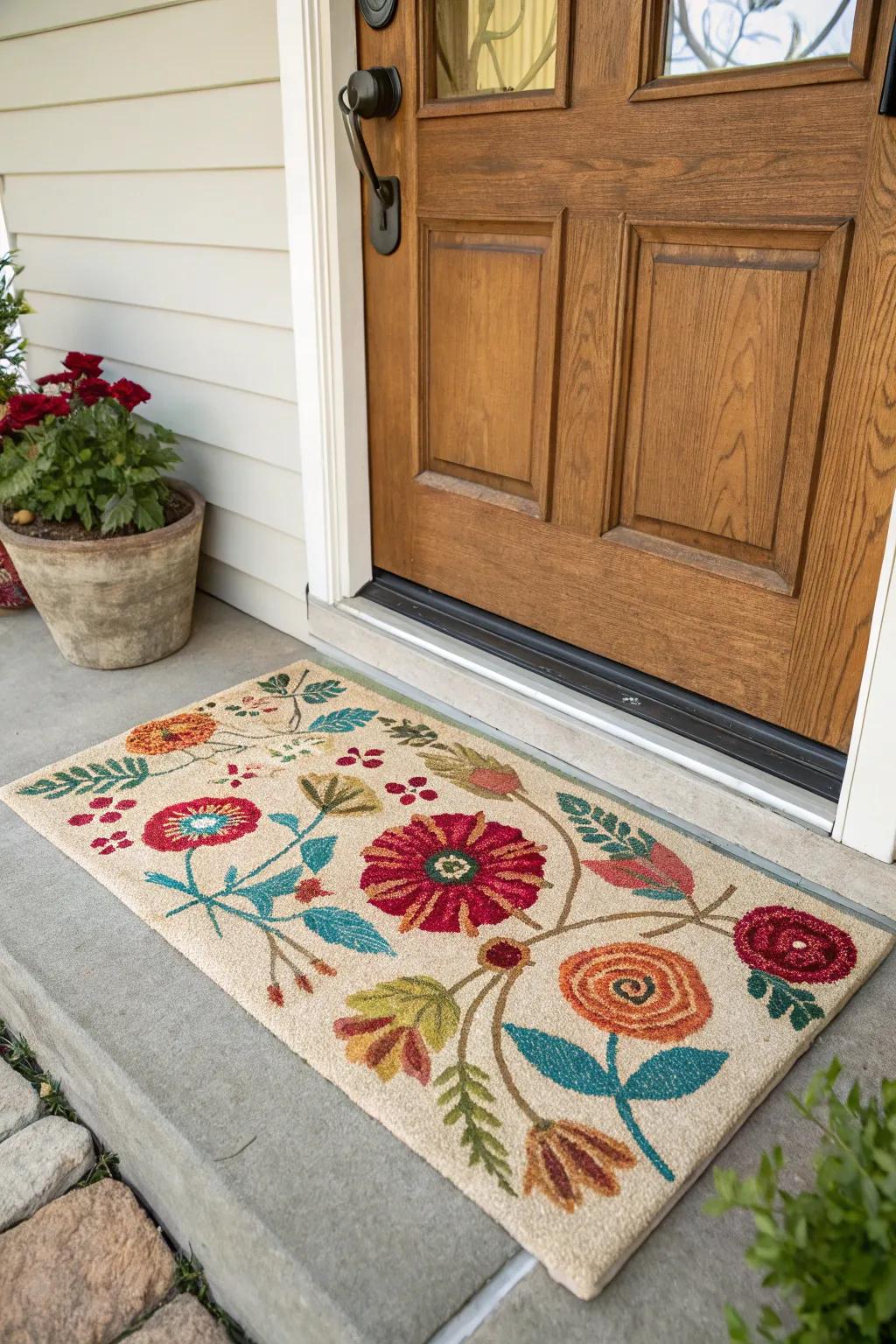 A door mat adorned with decorative elements to enhance its charm.
