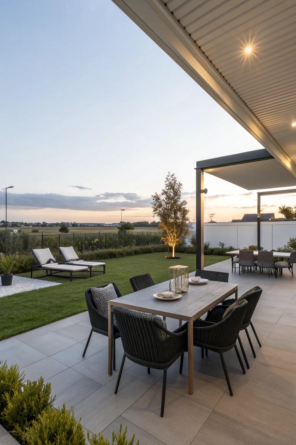 Chic seating arrangements make patios inviting and functional.