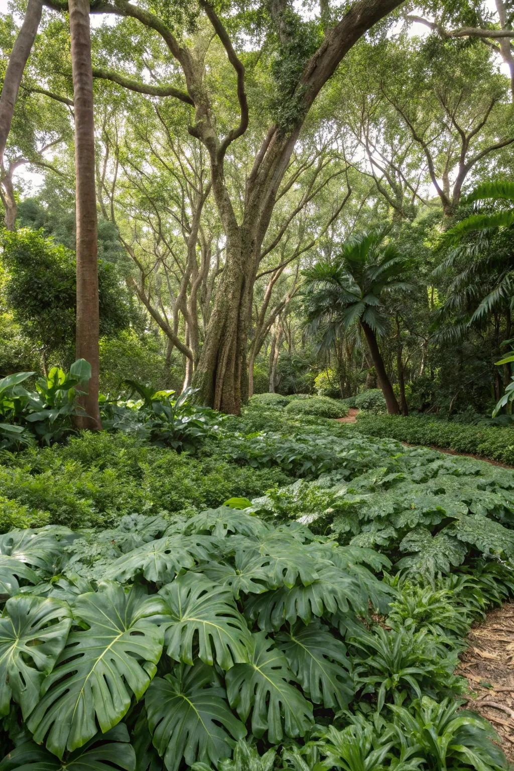Use philodendrons as lush ground cover in your garden.