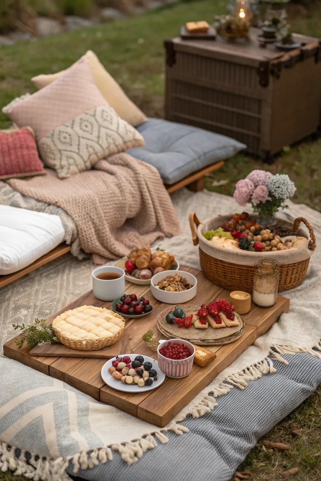 A low table is a stylish way to display your picnic spread.