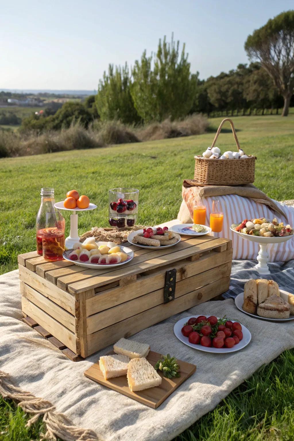 A low table brings elegance and practicality to your picnic.