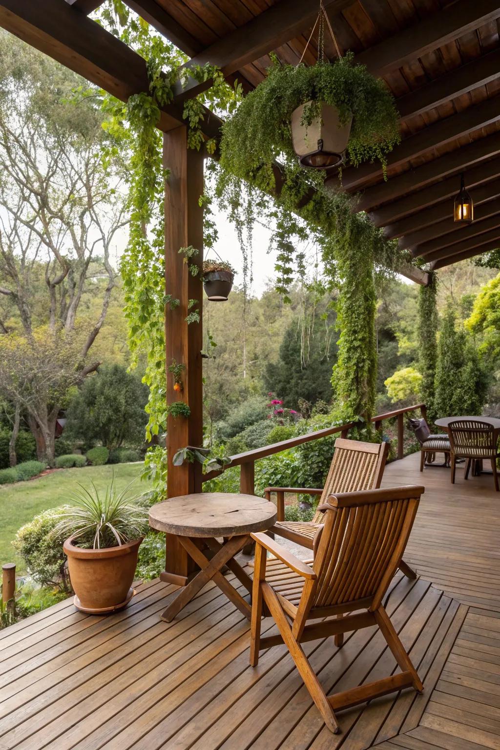 Earthy tones offer a warm and inviting outdoor retreat.