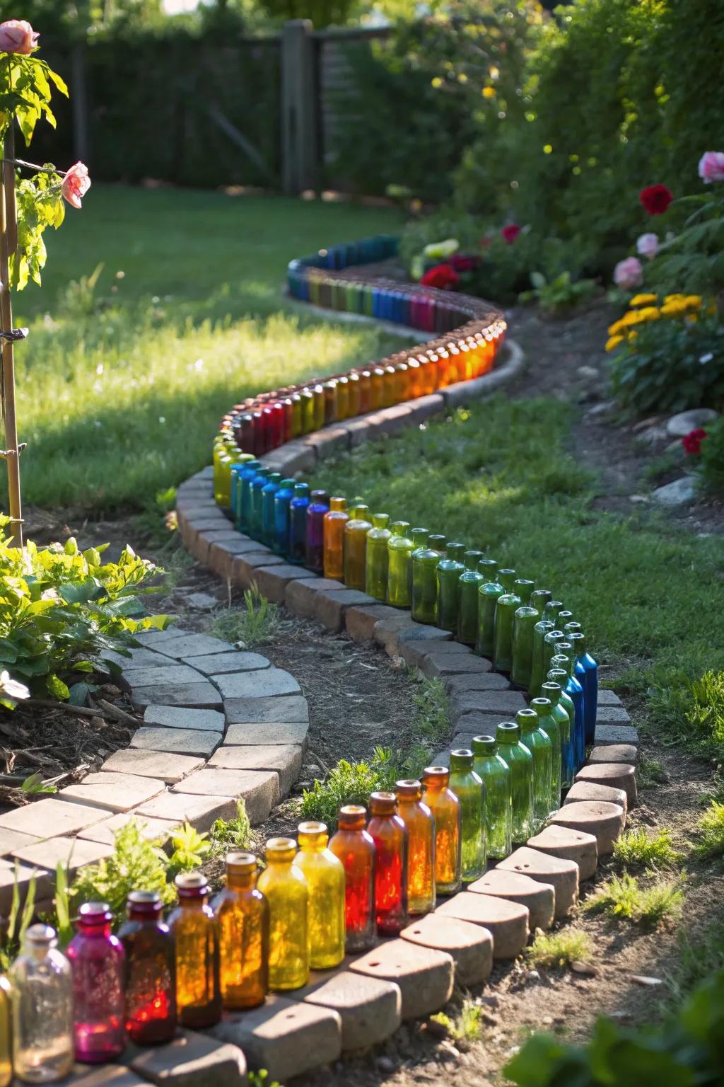 Glass bottle sculptures bring a magical glow to your garden.