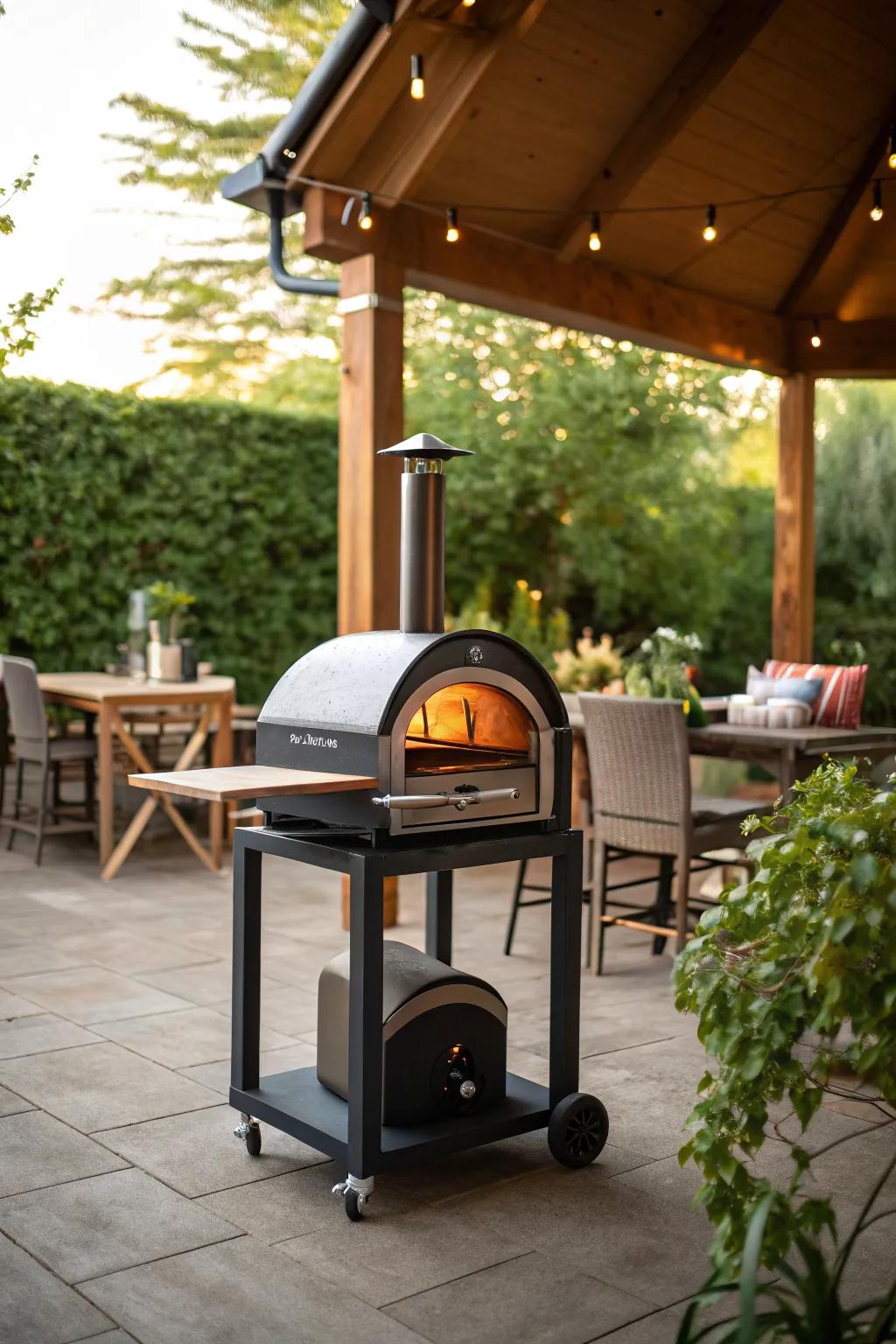 A portable pizza oven offering flexibility for various outdoor settings.