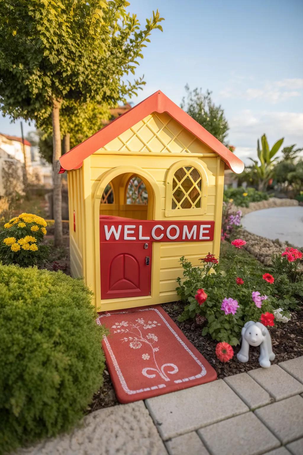 A welcome mat offers a friendly greeting to little visitors.