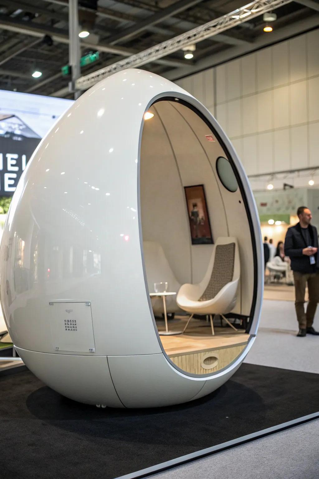 A futuristic capsule pod that combines sleek design with comfort.