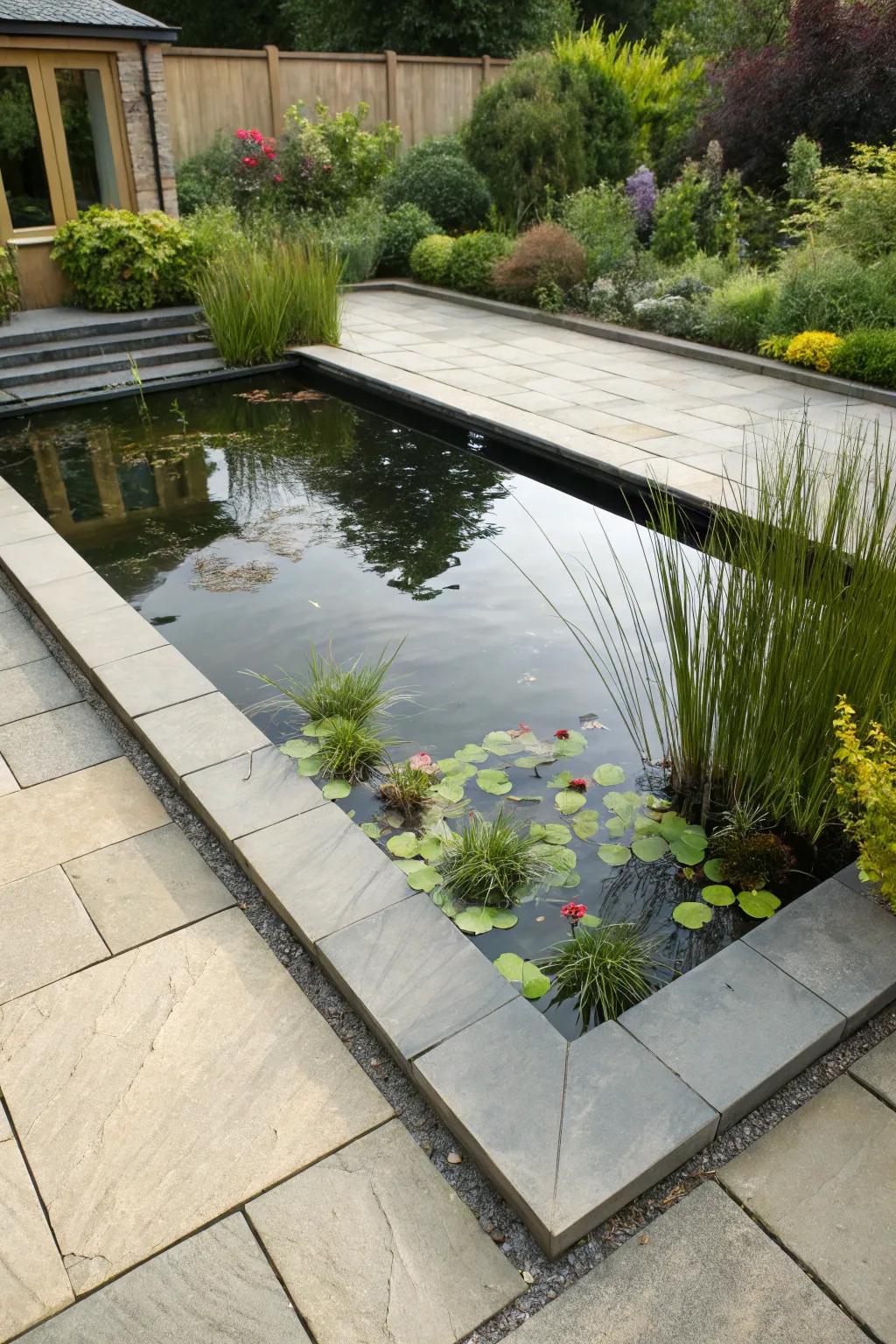 Rectangular ponds add modern simplicity to any garden.
