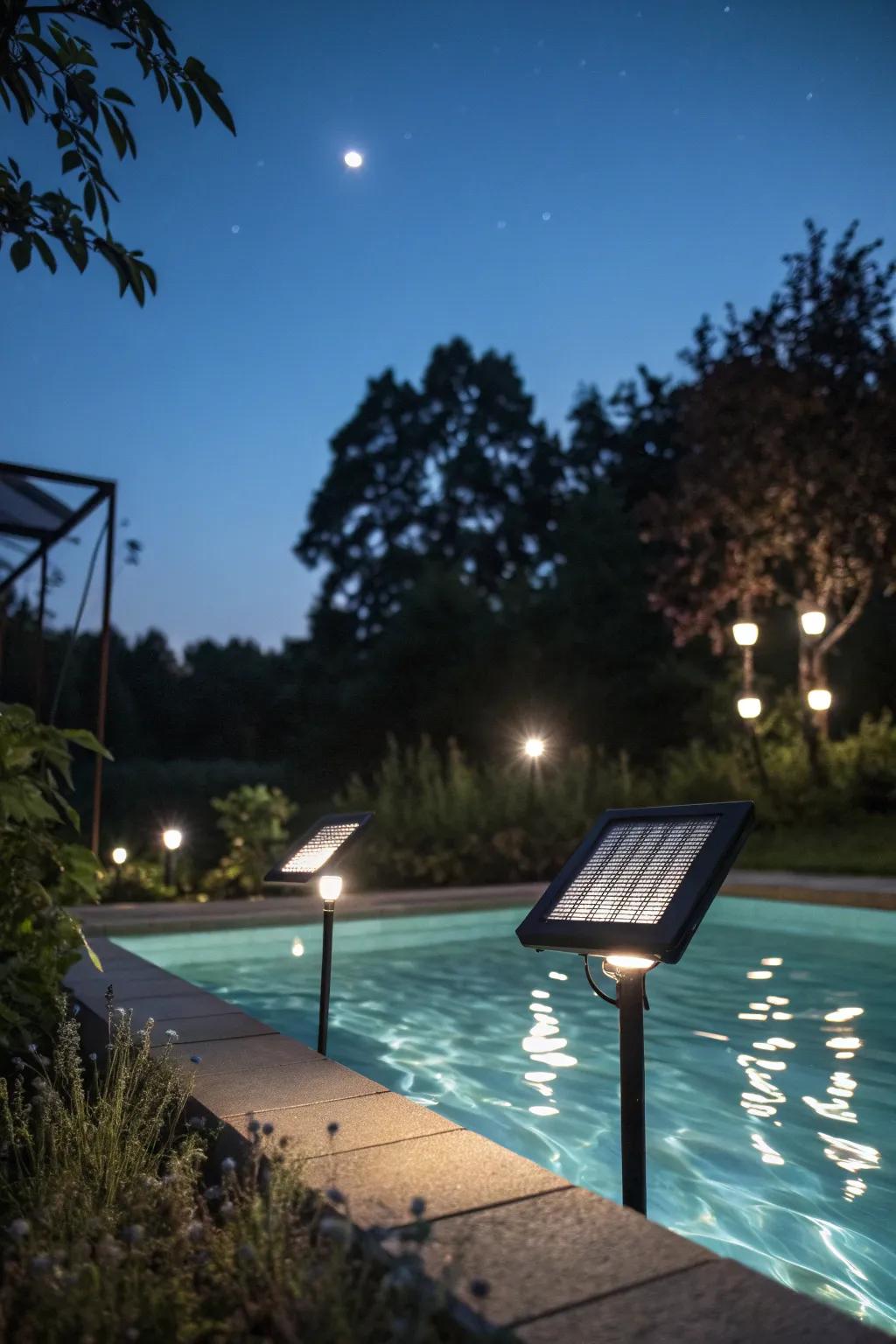 Create a glowing oasis with solar-powered pool lights.