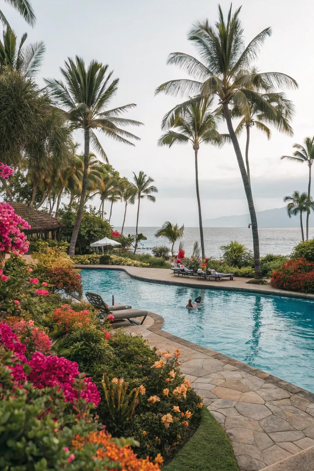 Lush landscaping enhances the natural beauty of your pool area.
