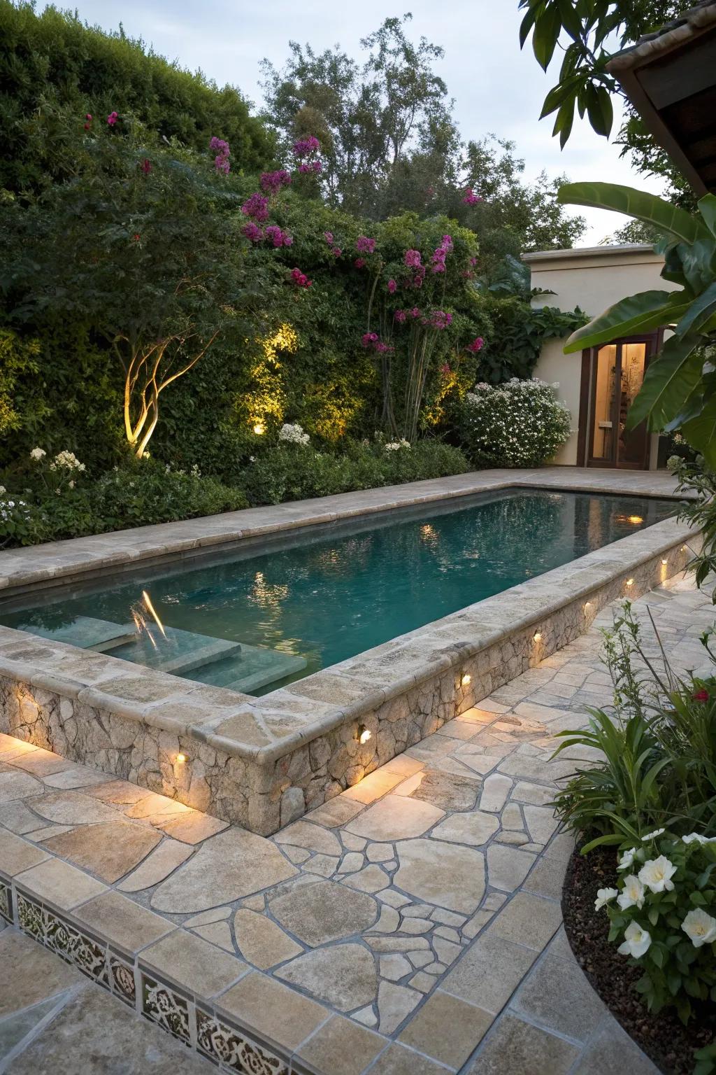 Natural stone-look tiles offer timeless beauty.