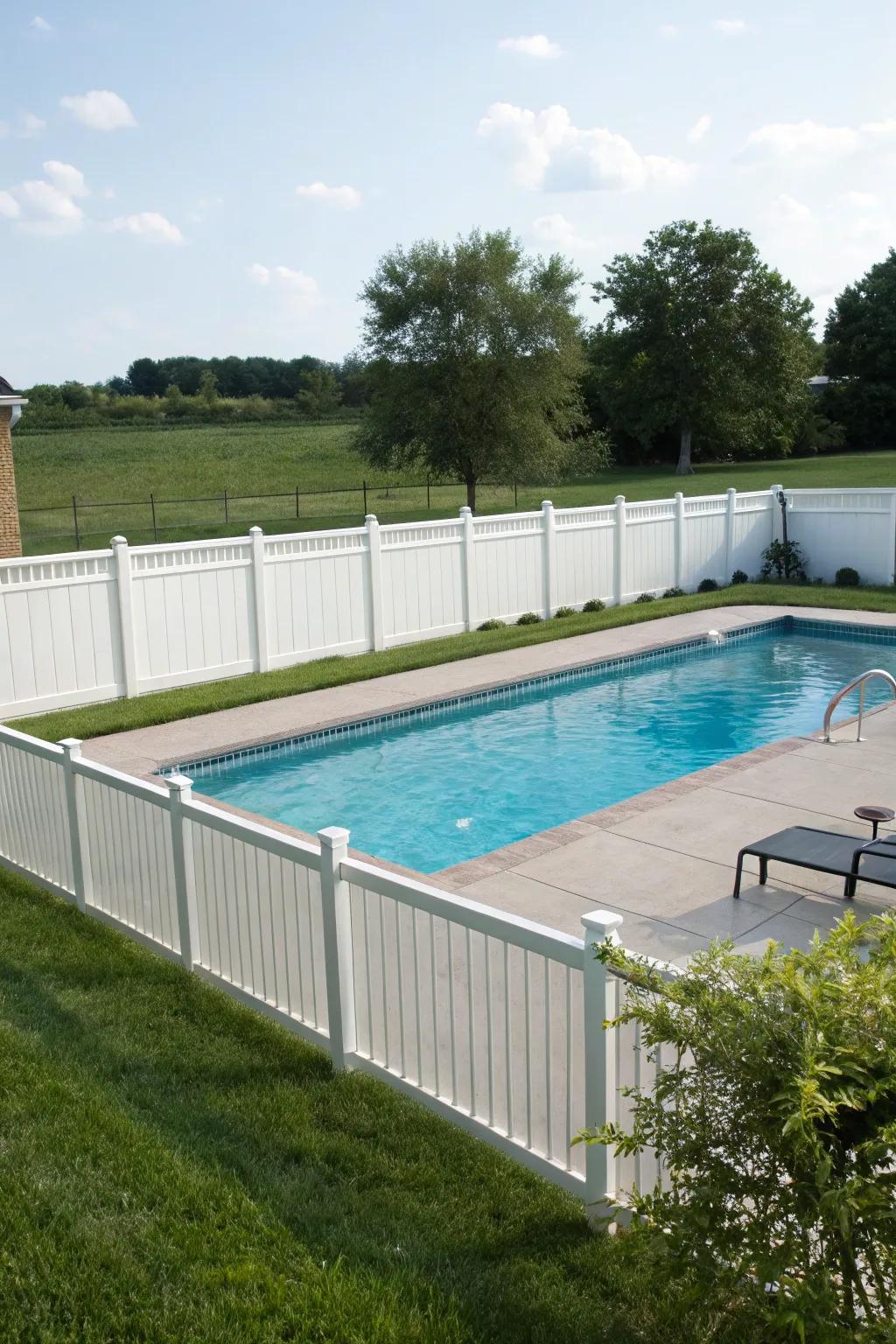 Durable and low-maintenance vinyl fencing for your pool.
