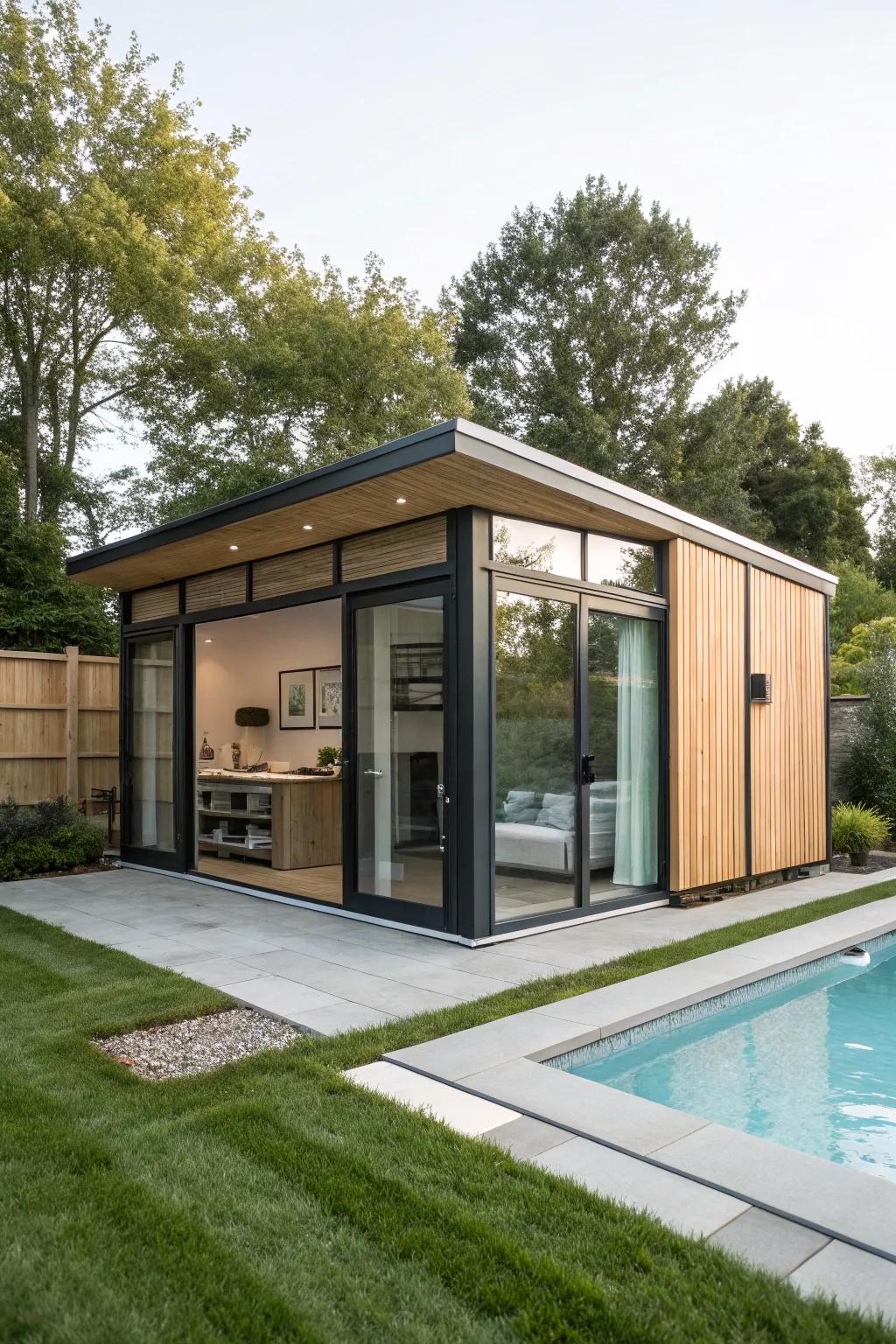 A functional pool house that keeps everything organized.