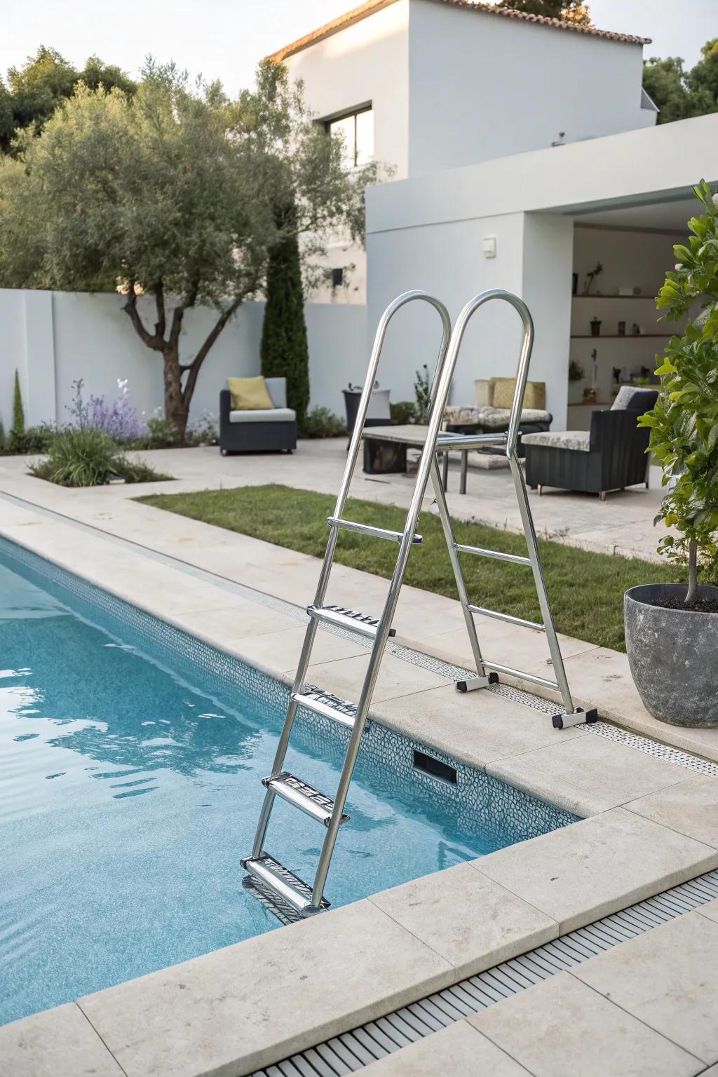 Space-saving style with a folding metal ladder.