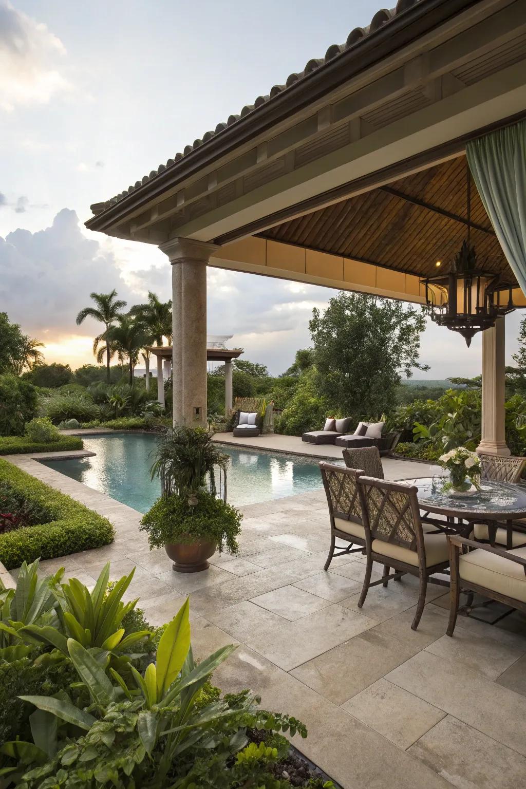 A stylish covered patio area, perfect for enjoying the outdoors in any weather.