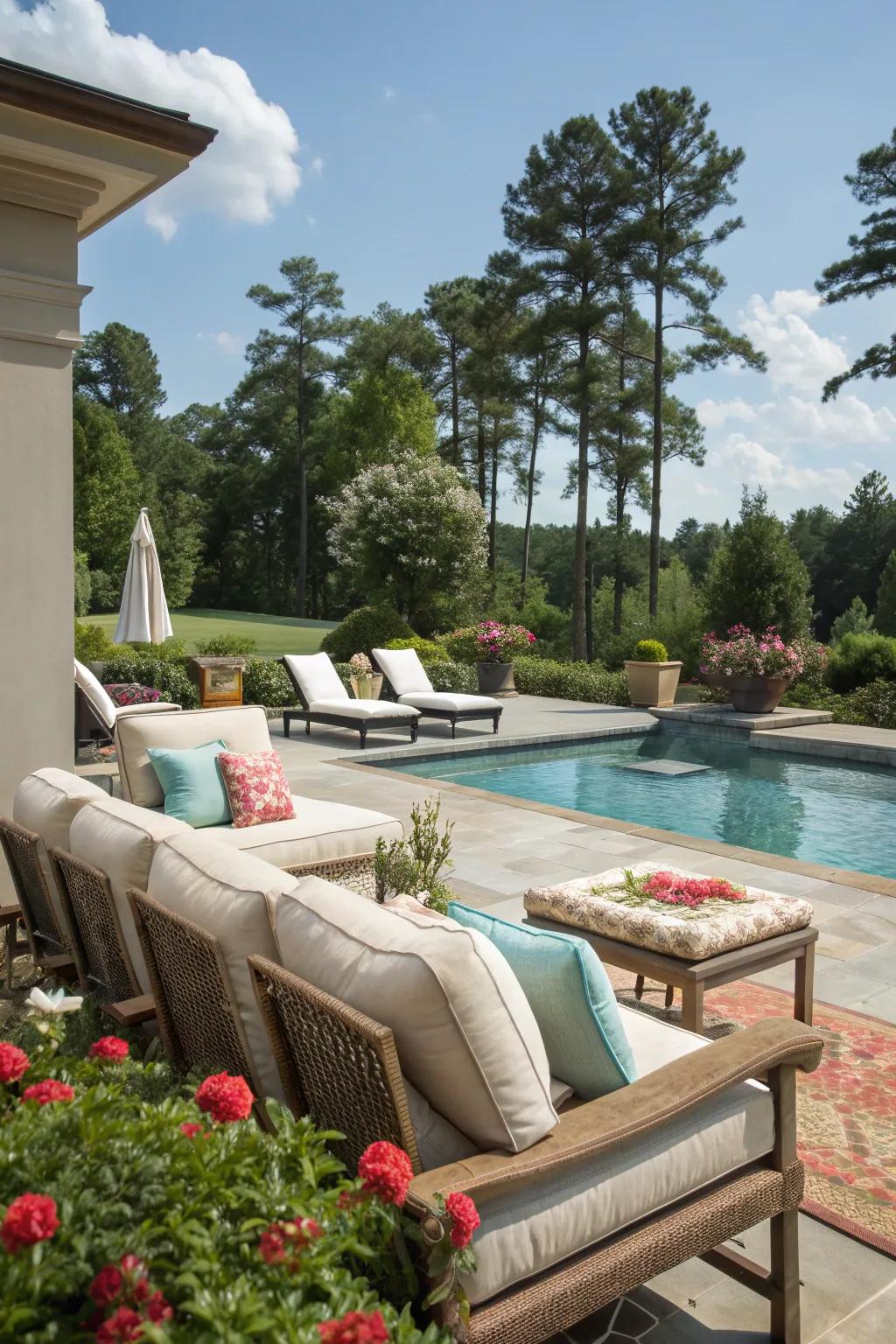 Create a relaxing social hub with cozy seating.