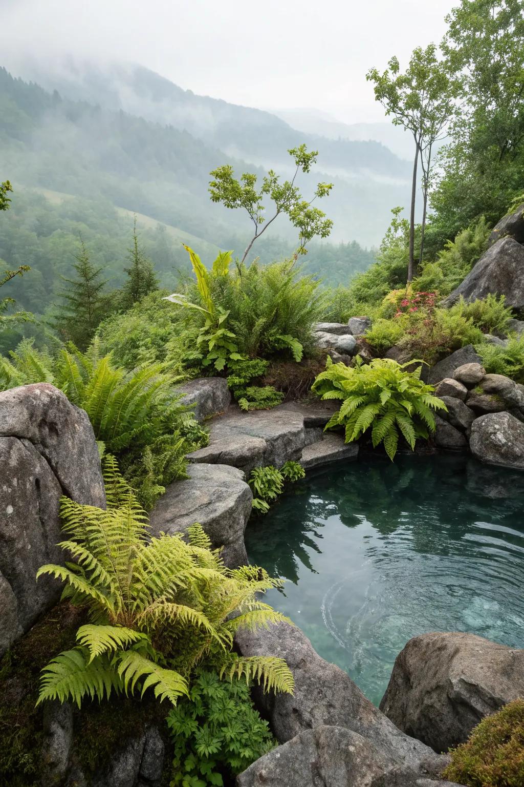Complementary plants enhance the natural feel of your rock landscape.