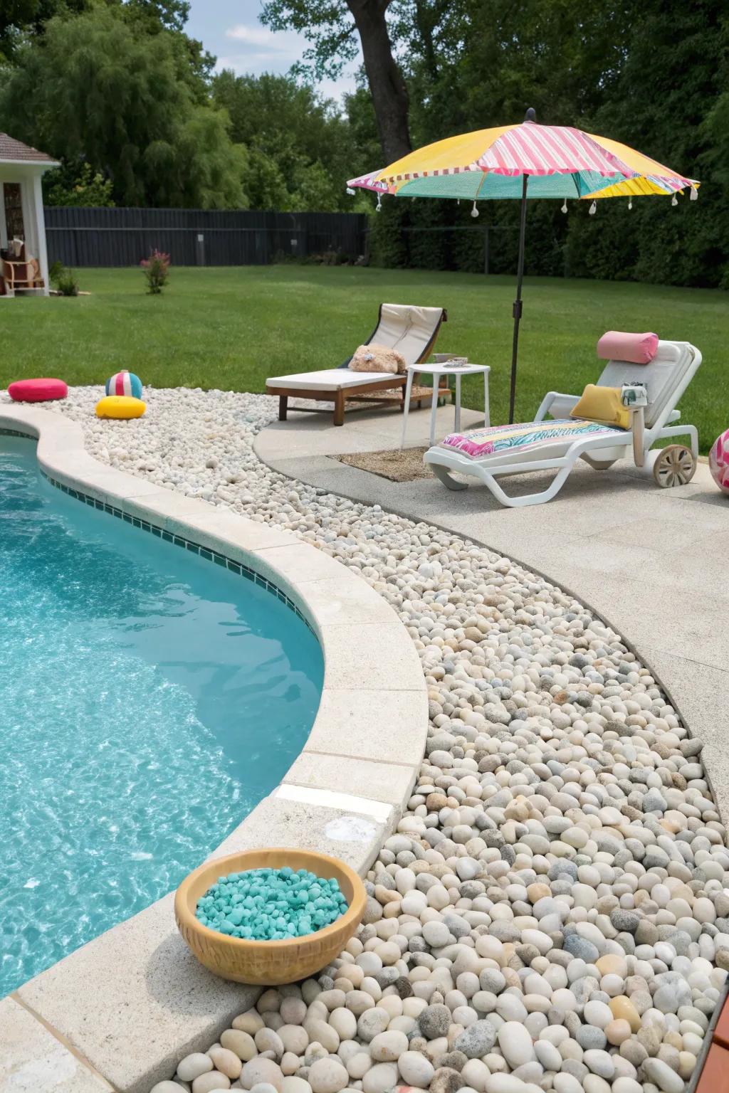 Pebble textures for a playful pool vibe.