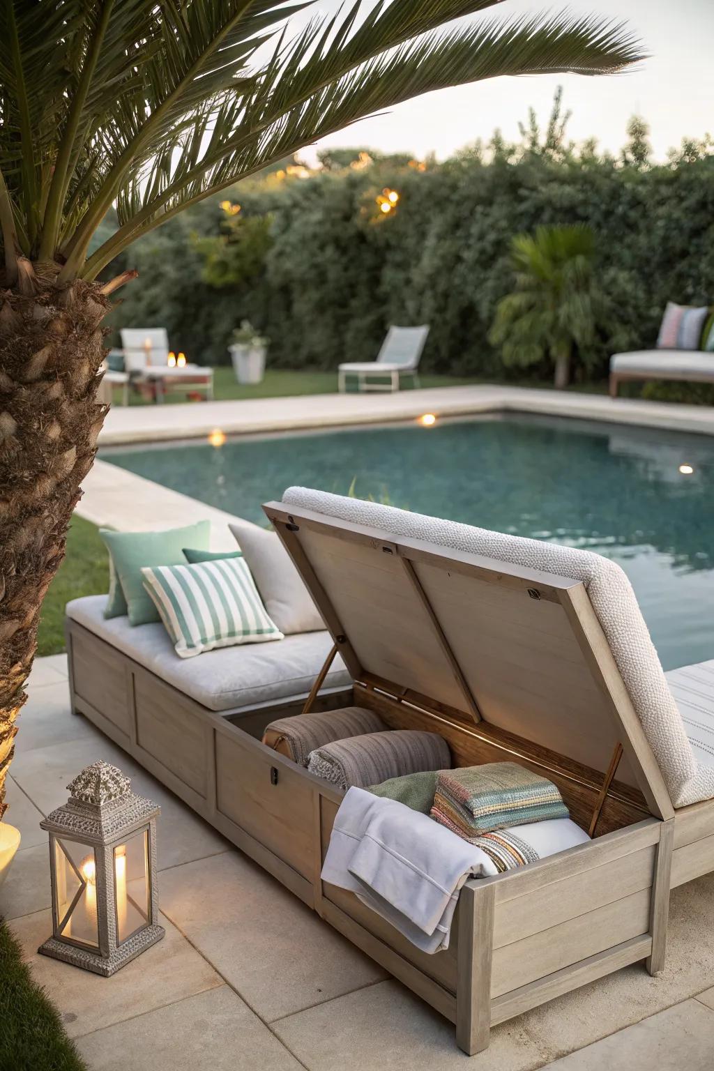 Hidden storage benches provide functionality and style.
